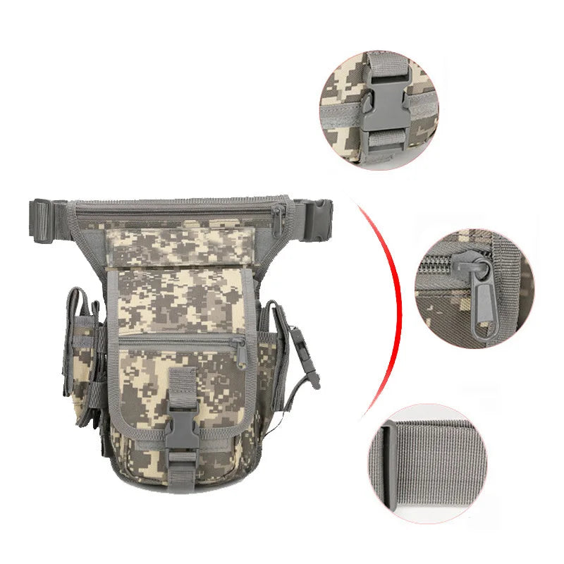 600D Nylon Men's Tactical Drop Leg Bag Hunting Waist Belt Bag For Travel Motorcycle Cycling Pack Adjustable Thigh Strap