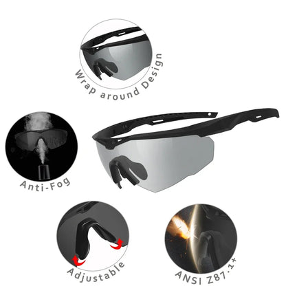 3 Lens Impact-Resistant Safety Glasses Interchangeable 2.5mm Tactical Glasses Anti-Fog Windproof Road Cycling Goggles Antiparras