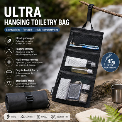 Dyneema Ultralight Hanging Toiletry Bag UHMWPE - 45g, 3-Compartment Waterproof Wash Organizer Storage Bag for Travel & Outdoor