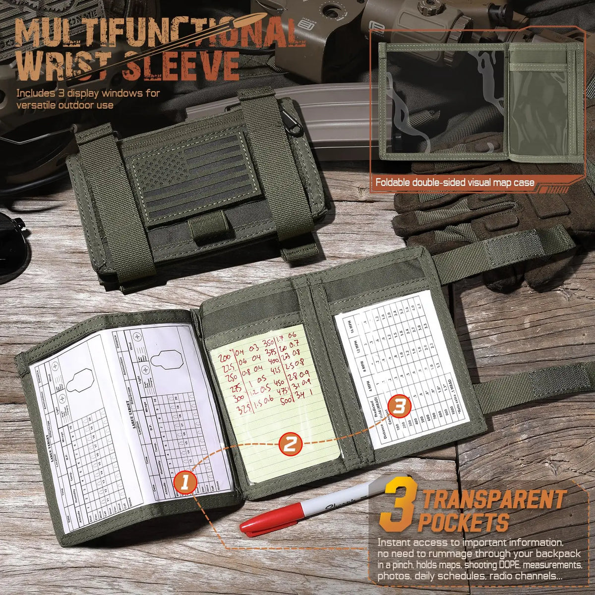 Map Case Tactical Arm Sleeve QB Wristband Tactical Armband Pouch Military Card Holder for Shooting Rescue Field Measurement