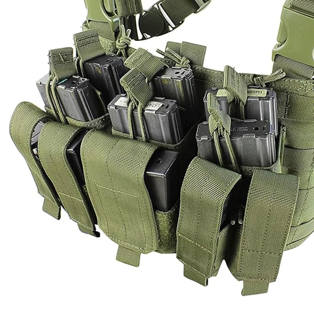 ~Tactical Recon Chest Rig Padded cross-back shoulder strap 3 built in stacker/kangaroo style mag pouch hook and loop Front