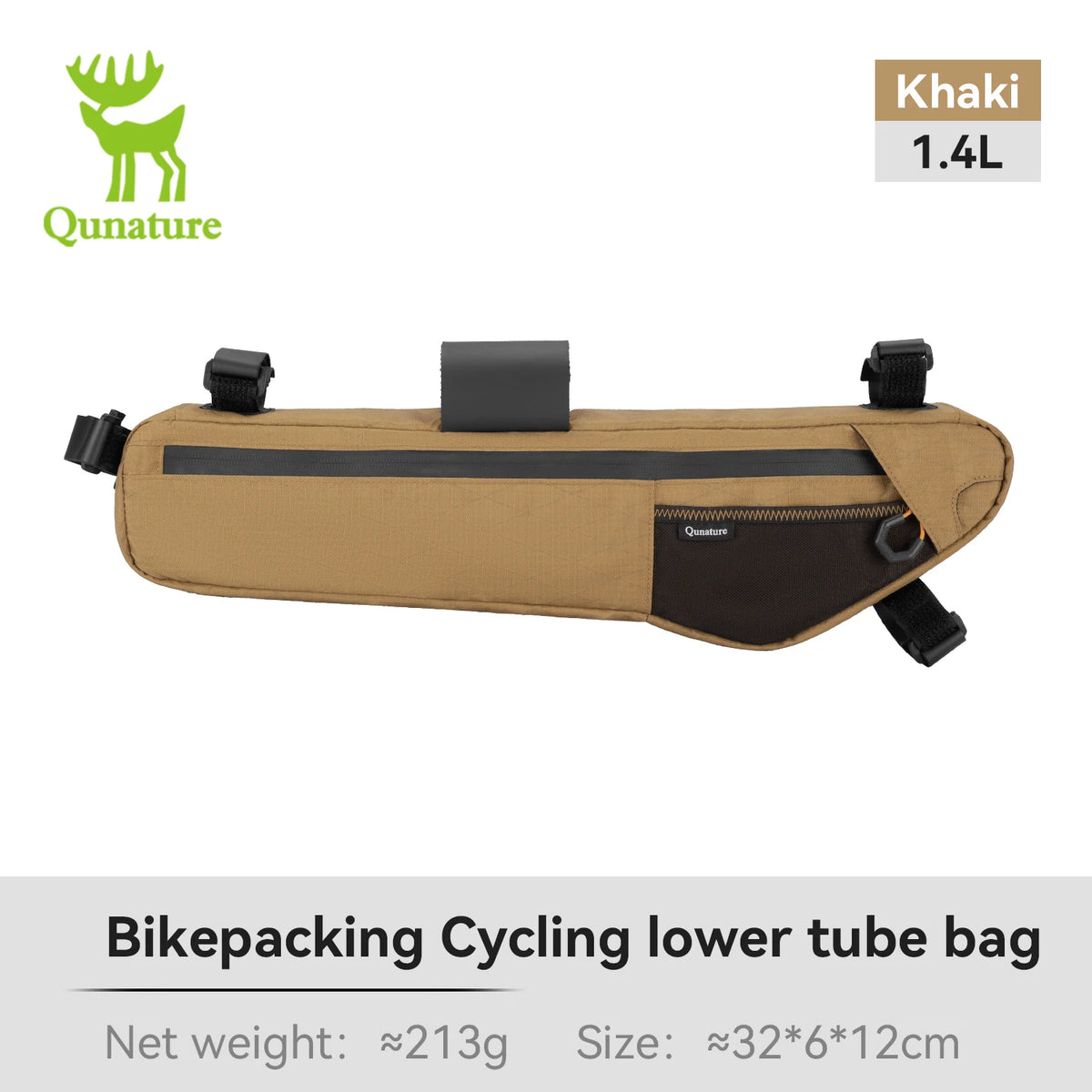 Qunature Bikepacking Bicycle Bag Down Tube Bag Waterproof Wear-Resistant Stable Mounting Front Frame Bag for MTB RB Touring Bike