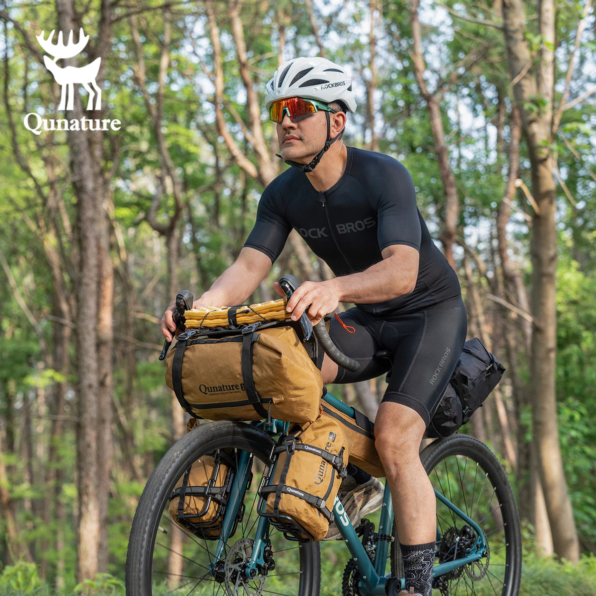 Qunature Bikepacking Bicycle Bag Down Tube Bag Waterproof Wear-Resistant Stable Mounting Front Frame Bag for MTB RB Touring Bike
