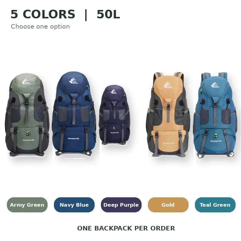 50L Hiking Backpack Water-Resistant Trekking Rucksack with Shoe Compartment Breathable Support for Camping Travel