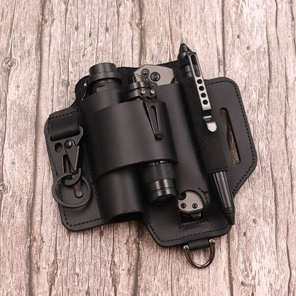 Tactical Multi Tool Belt Leather Bag Portable Tool Storage Bag Holster Key Holder Outdoor Camping Hunting Waist Leather Pocket