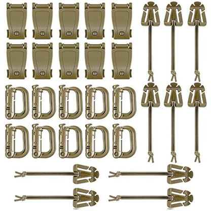 30pcs Attachments for Molle Bag Backpack Vest Belt D-Ring Locking Gear Clip Web Dominator Elastic Strings