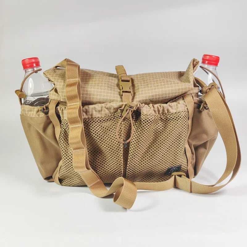 Outdoor Roll‑Top Messenger Sling Bag 500D Nylon Dyneema Blended Fabric Water Resistant Multi‑Pocket Pack Camping Hiking Travel