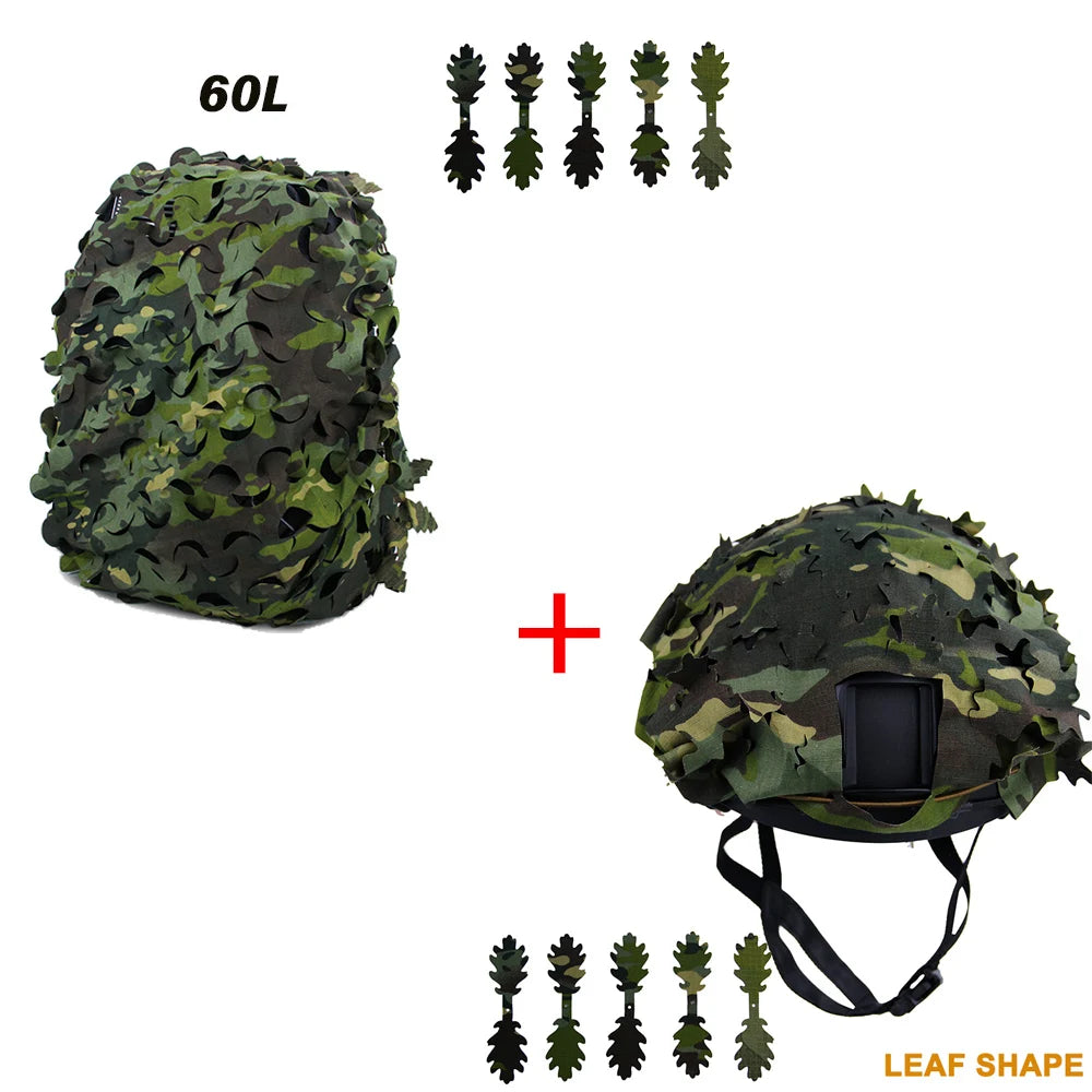 3D Camo Net Backpack Helmet Cover Kit Laser Cut Camouflage Mesh for Hunting Backpack Airsoft Tactical Helmet Hunting Accessories