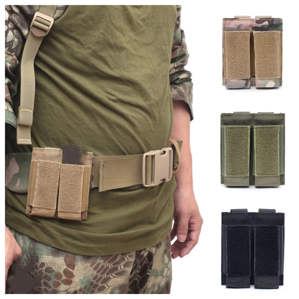 9mm Magazine Pouch Pistol Magazine Bag Tactical Fast Draw Pistol MOLLE Double Mag Pouch EDC Tool Kit Hunting Accessory