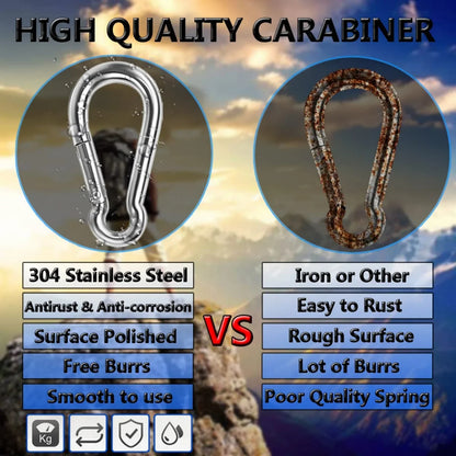 10PCS 304 Stainless Steel Carabiners,Rustproof Heavy Duty Spring Snap Hook,Metal Clips Buckle For Rope Chain Keys Rings