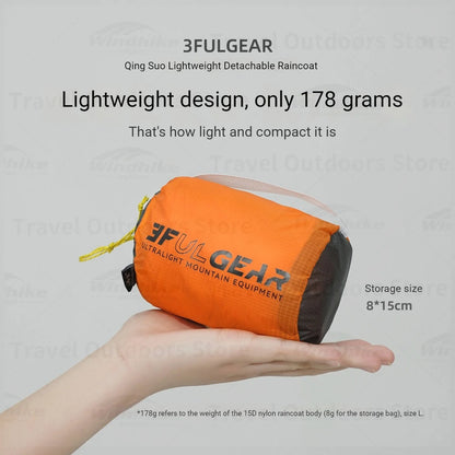 3F UL GEAR Lightweight Split Raincoat with Hooded Outdoor Rain Pants Hiking Sleeve Style Poncho Waterproof Women/Men 15D Nylon