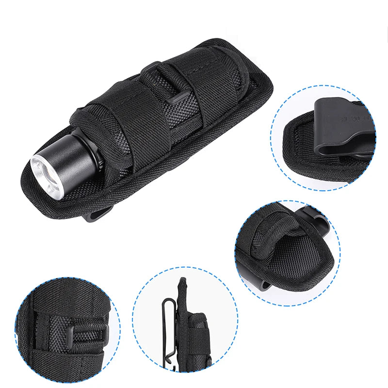 Tactical Flashlight Pouch 360 Degree Rotary Flashlight Holder Durable Hunting Lighting Accessory Camping Survival Kits