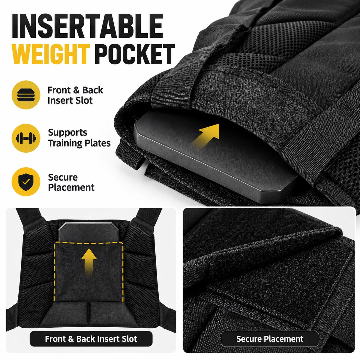 Adjustable Weighted Training Vest Breathable Fitness Workout Vest with Weight Plate Pockets for Gym Running Strength Training