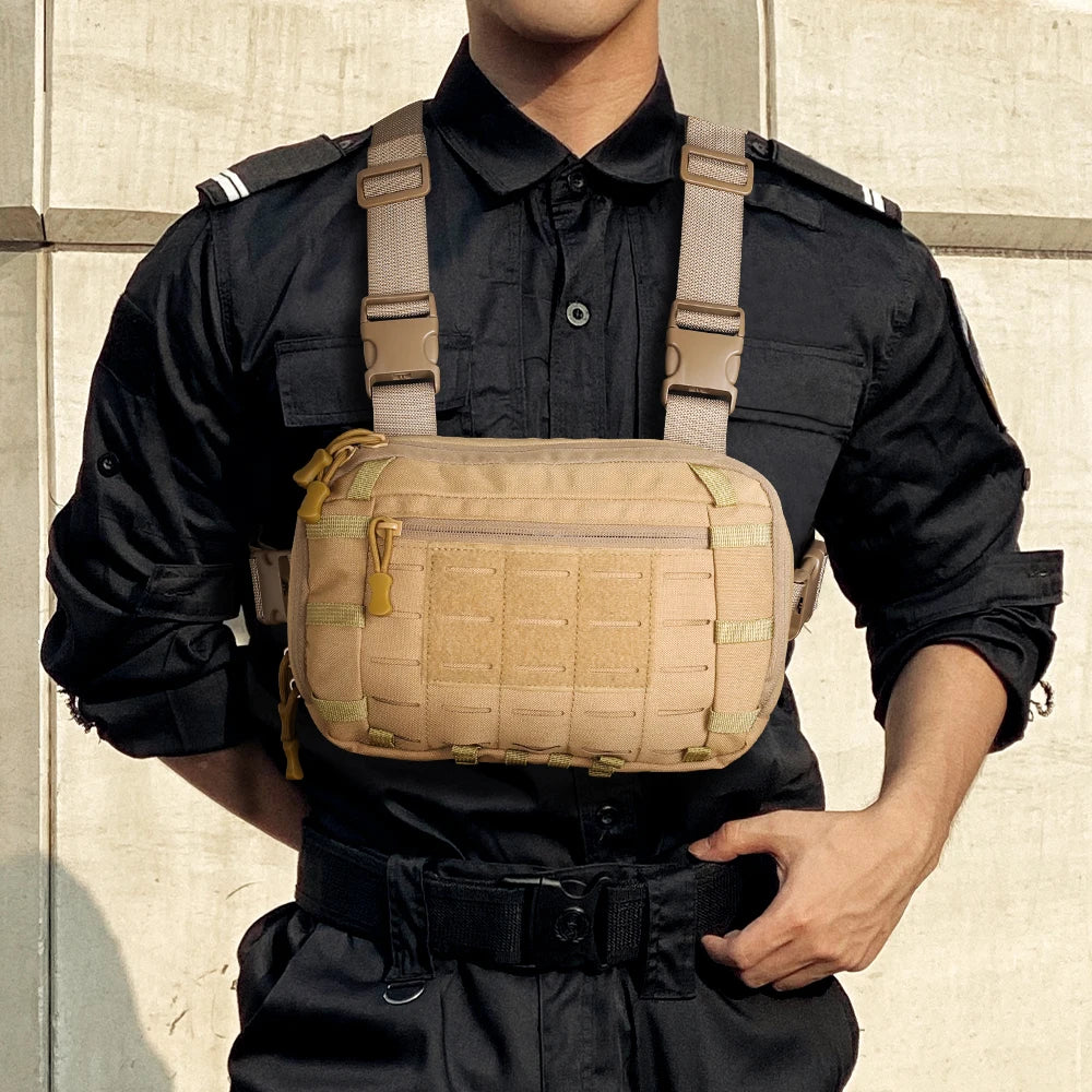 Tactical Chest Pack with Gun Holster EDC Chest Bag Utility Molle Chest Rig Pouch with Compartment Adjustable Strap Outdoor Bag