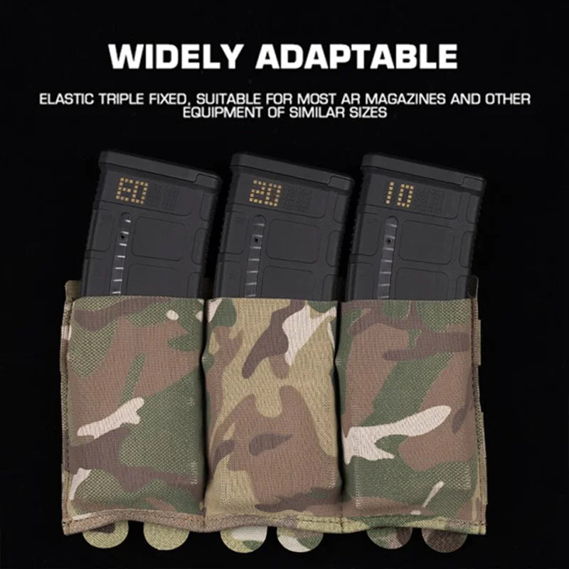 Triple Elastic Magazine Pouch Multi Caliber MOLLE Panel for 5.56 7.62 Airsoft Ammo Storage Lightweight Design