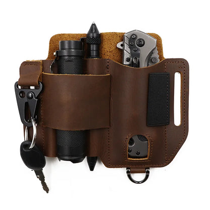Leather EDC Tool Pouch Outdoor Tactical Flashlight Holder Waist Bag for Camping Hiking Survival