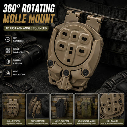 360 Degree Rotatable MOLLE Adapter Mount Tactical Gear Belt Attachment Bracket for Vest Waist Belt Outdoor Equipment