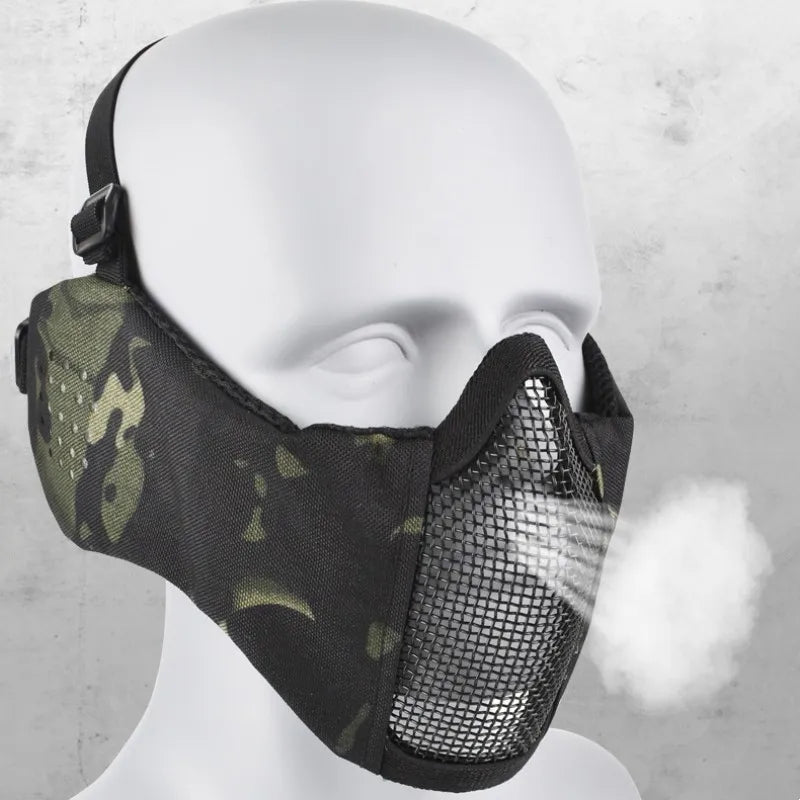 Hunting Foldable Mesh Mask With Ear Protection Airsoft Half Face Paintball Shooting Tactical CS Wargame Face Protective Mask