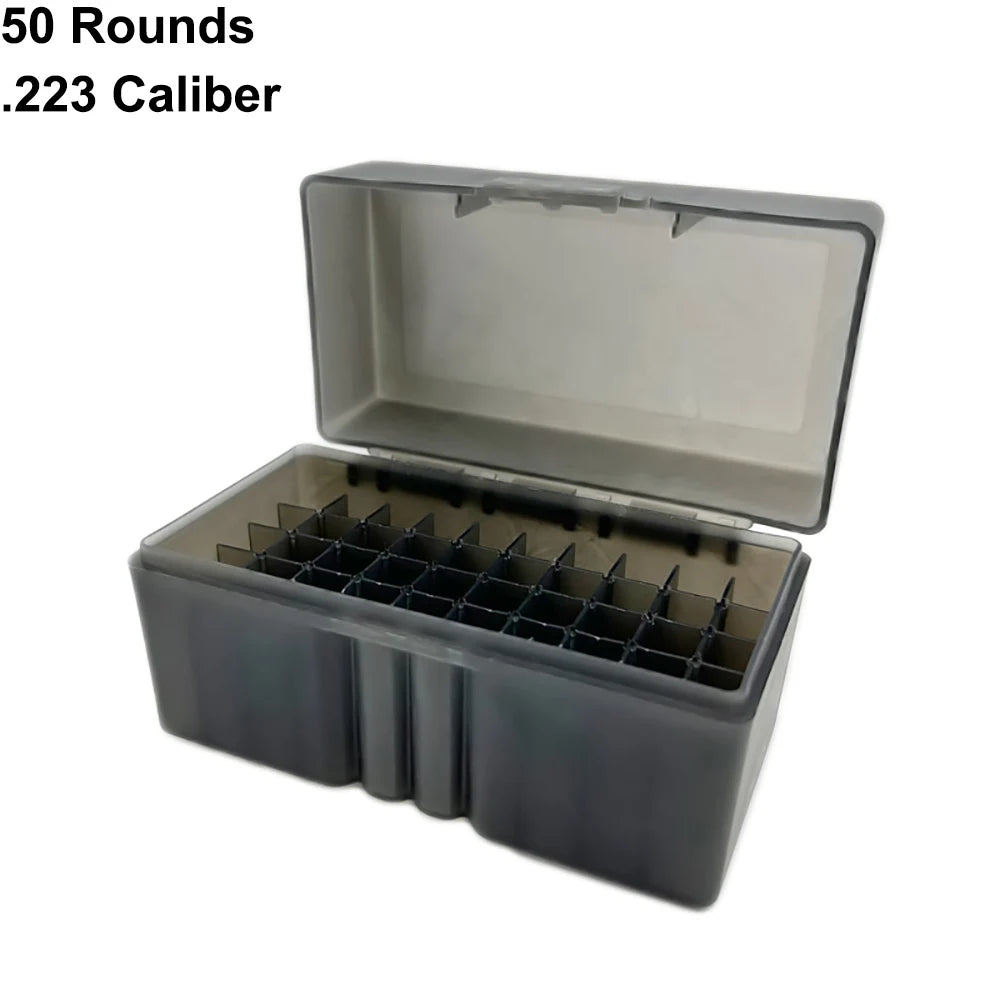 50/100 Rounds Bullet Box Gun Cartridge Shell Holder Portable Ammunition Box Flip-Top for 9mm .223 .38 Ammo Hunting Accessories