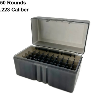 50/100 Rounds Bullet Box Gun Cartridge Shell Holder Portable Ammunition Box Flip-Top for 9mm .223 .38 Ammo Hunting Accessories