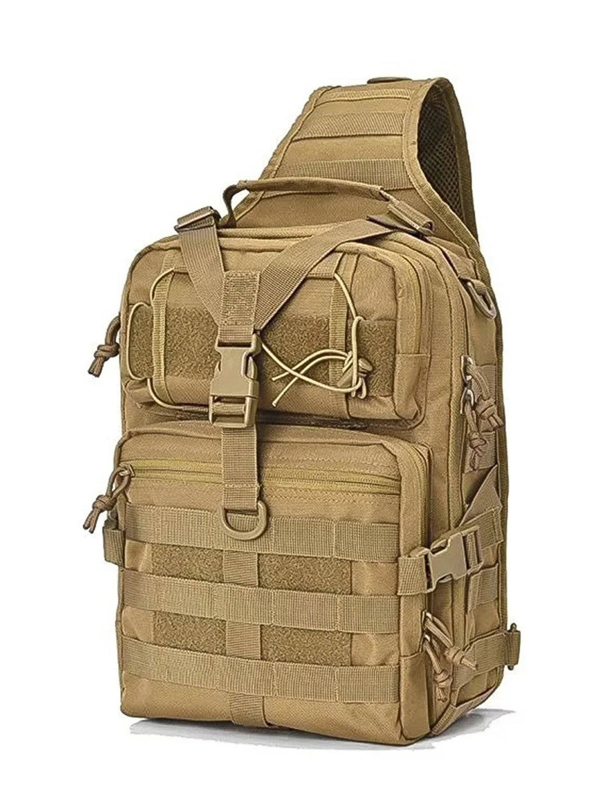 Large capacity shoulder crossbody bag and chest bag with multiple zipper compartments and MOLLE expansion system