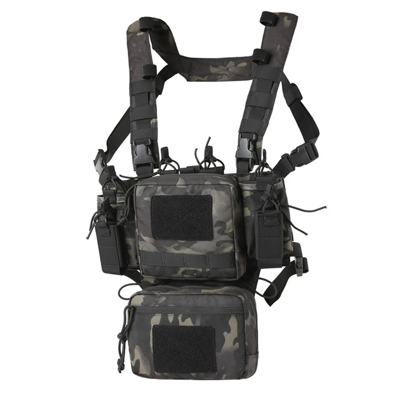 Lightweight Tactical Chest Rig Hunting Combat Vest Bag 500D Nylon Camouflage Quick Release With Two 9mmpistol mag Pouches