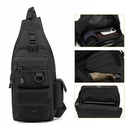 Tactical Crossbody Sling Bag 600D Nylon 5‑Storage Detachable Adjustable Strap Handgun Holder Pouch For Outdoor Shooting Gear