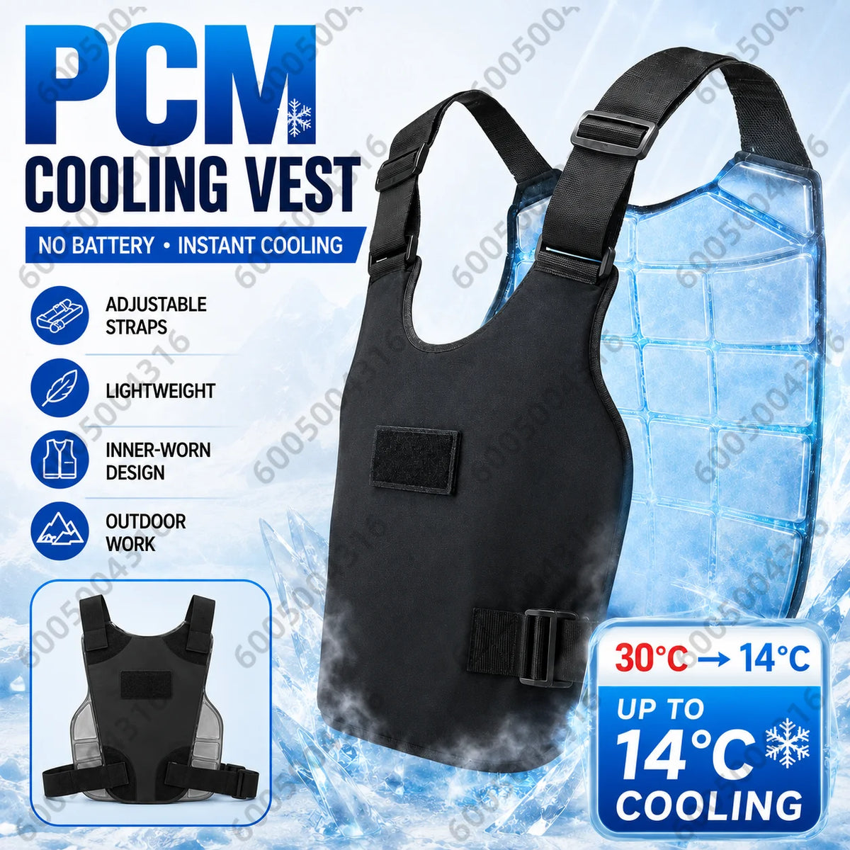 Men's PCM Phase Change Cooling Vest Lightweight Tactical Body Cooling Gear with Ice Packs for Construction Fishing Outdoor Work