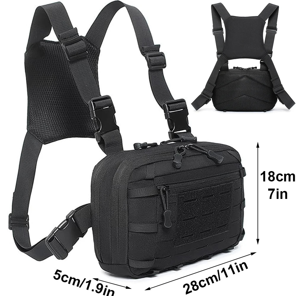 Tactical Chest Rig Bag with Gun Holster Hunting Chest Pack Quick Release Molle Admin Pouch Utility EDC Chest Pouch Pistol Bag