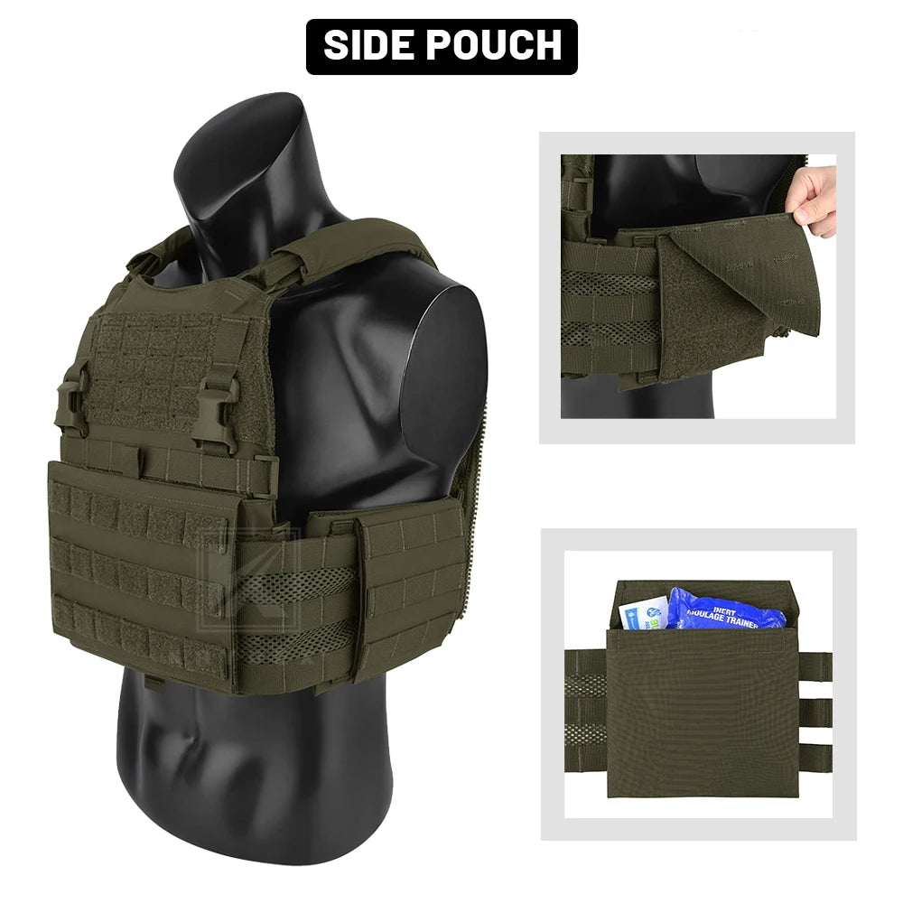 KRYDEX Tactical Modular Men's Vest MOLLE Heavy Duty SCARAB Plate Carrier Vest With Side Pouch For Airsoft Paintball Hunting