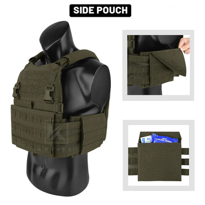 KRYDEX Tactical Modular Men's Vest MOLLE Heavy Duty SCARAB Plate Carrier Vest With Side Pouch For Airsoft Paintball Hunting