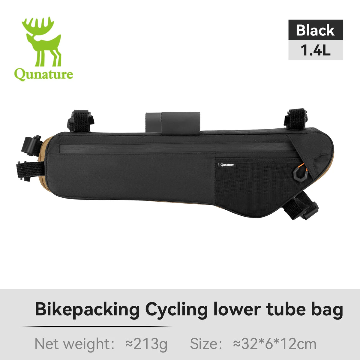 Qunature Bikepacking Bicycle Bag Down Tube Bag Waterproof Wear-Resistant Stable Mounting Front Frame Bag for MTB RB Touring Bike