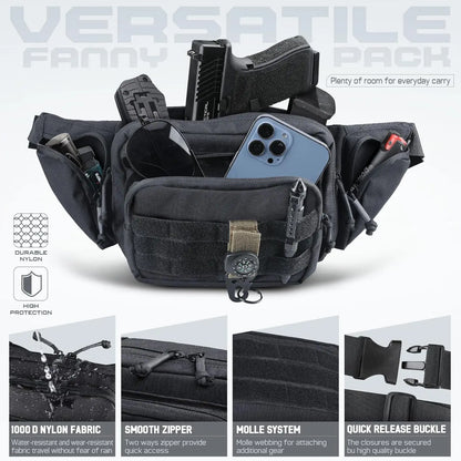 Tactical Fanny Pack Gun Holster Concealed Carry Pistol Waist Bag Molle EDC Pouch for Running Hiking Cycling Camping Outdoor Bag