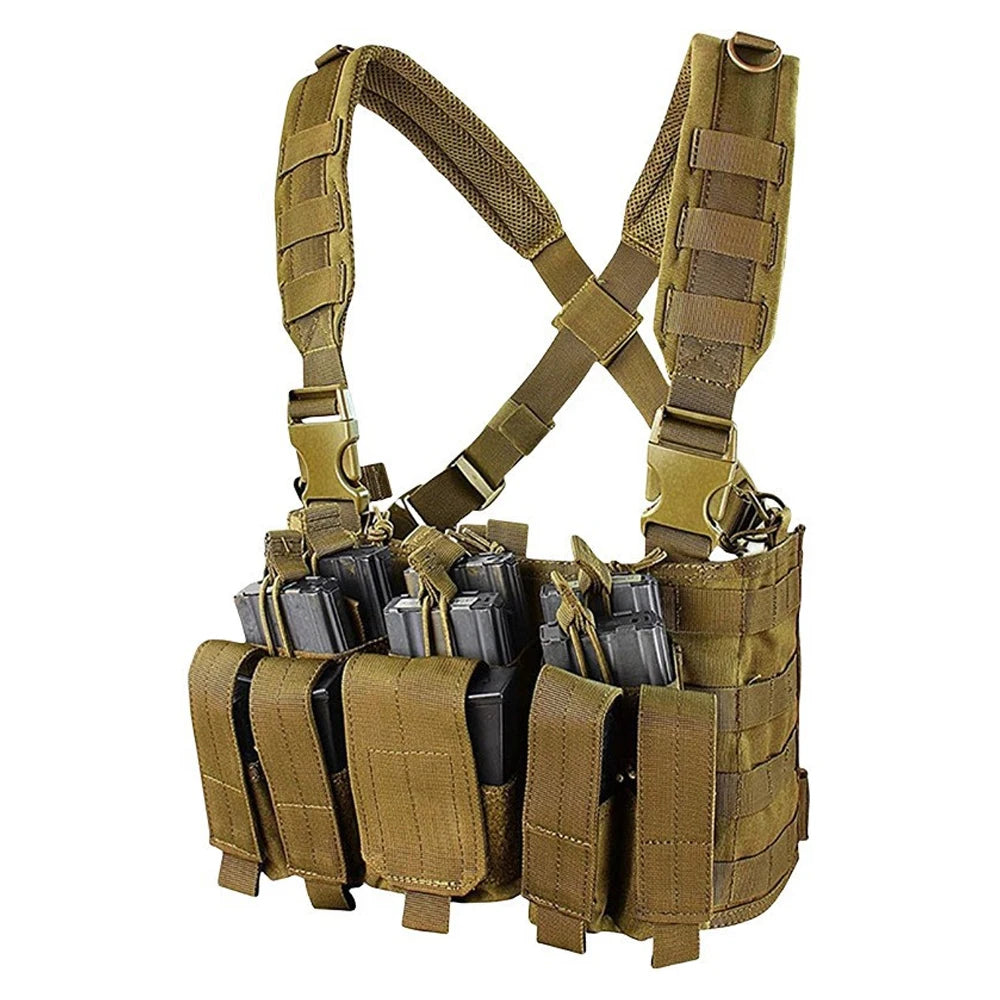 “AK Tactical Recon Chest Rig Padded Cross-back Shoulder Strap 3 Built in stacker/kangaroo mag Pouch hook and loop Front Pocket
