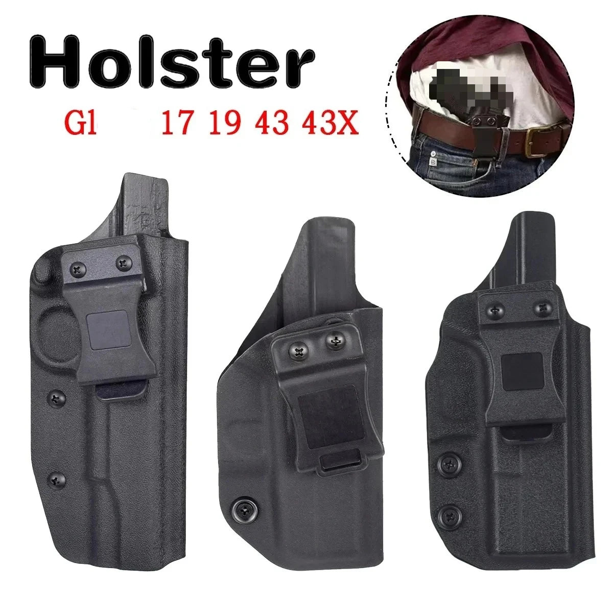 PVC Holster For 1911 Glock 17 19 26 43 43X Tauru M17 P07 P365 PPQ Inside Waistband Concealed Carry Belt Clip Stack Pouch