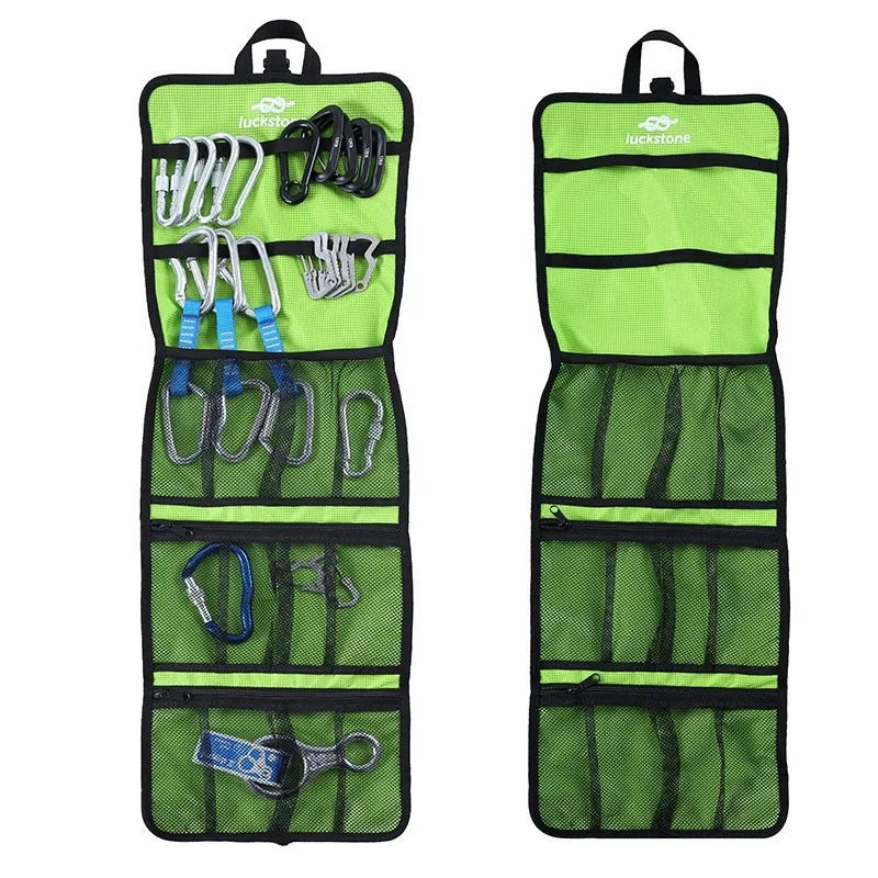 Foldable Rock Climbing Gear Storage Bag 420DNylon Waterproof Organizer with Mesh Pockets for Carabiner Outdoor Camping Equipment