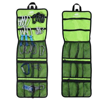 Foldable Rock Climbing Gear Storage Bag 420DNylon Waterproof Organizer with Mesh Pockets for Carabiner Outdoor Camping Equipment