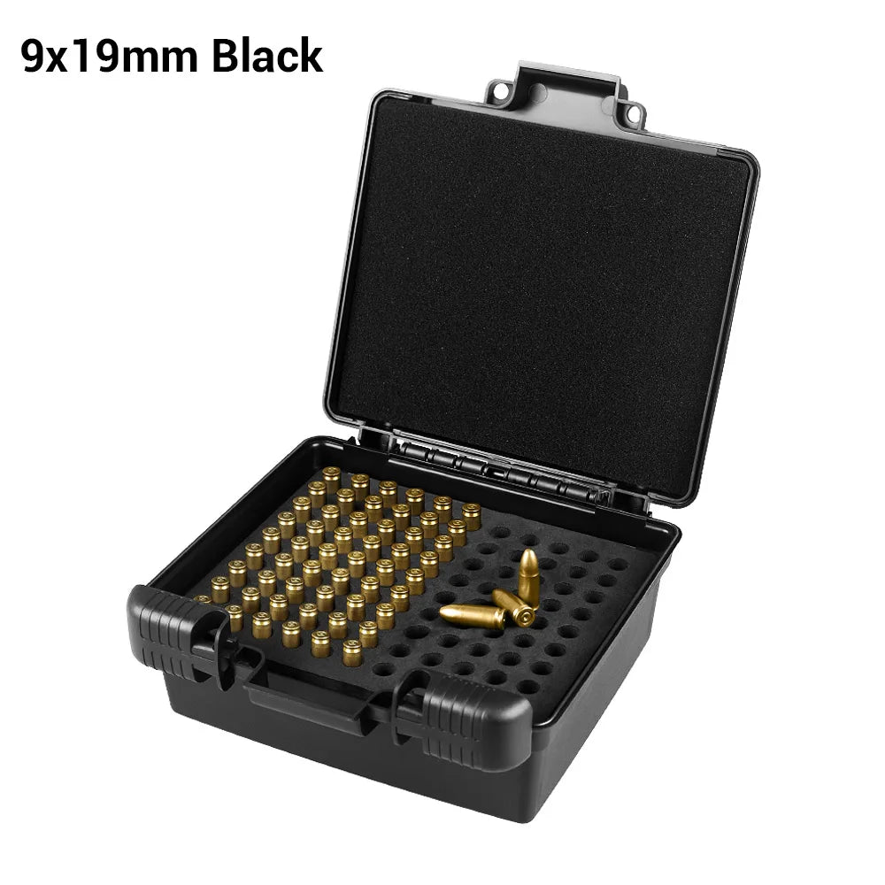 99 Rounds Bullet Box Ammo Case 9mm .223/5.56mm 7.62x39 Pistol Rifle Ammo Carry Storage Box Flip-Top Hunting Bullet Case
