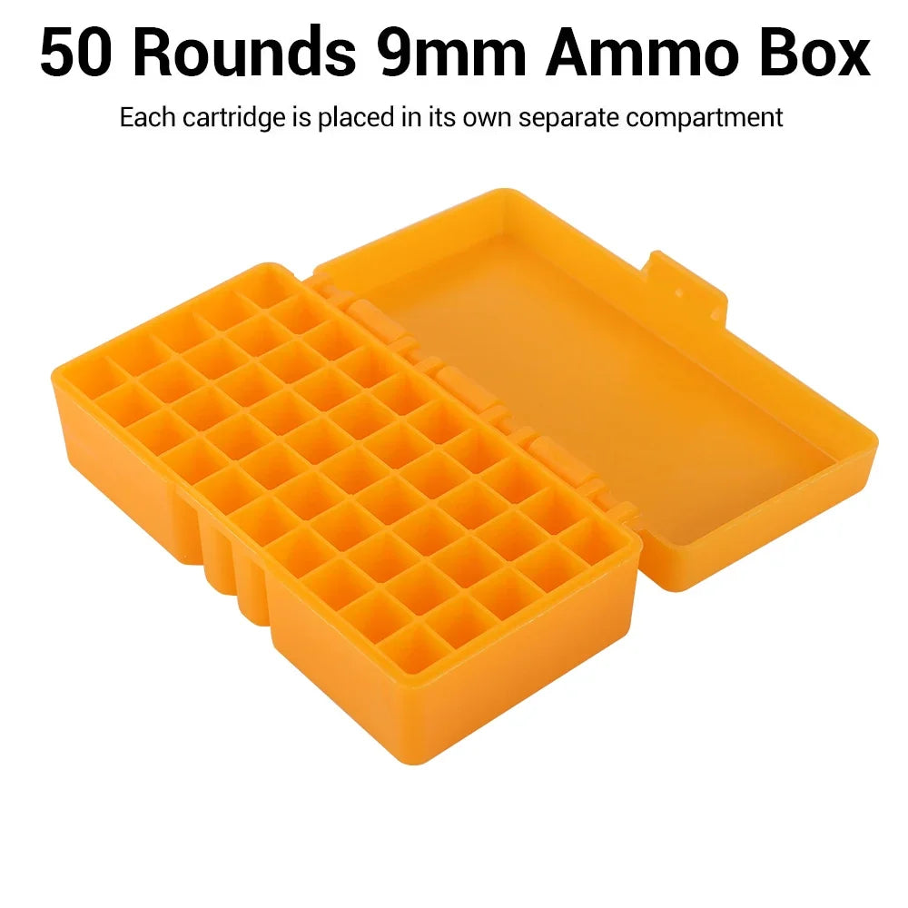 50/100-Round 9mm Pistol Ammo Storage Box 50/100-Grid PP Lockable Case for Shooting Hunting Outdoor Accessories Gift