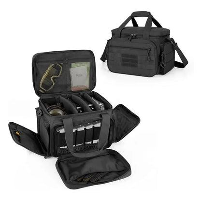 Tactical Gun Range Bag EDC Shoulder Bag Pistol Shooting Range Bag Hunting Carrying Case for 4 Handguns with 6 Magazine Slots