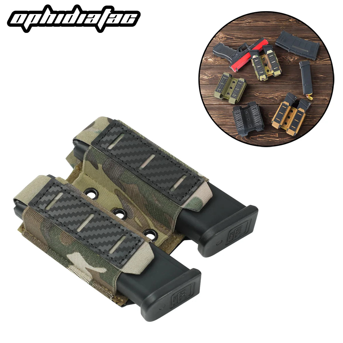 OphidianTac Magazine Pouch 9mm Single Double Triple Magazine Carrier Carbon Fiber MOLLE System Bullet Magazine Pouch