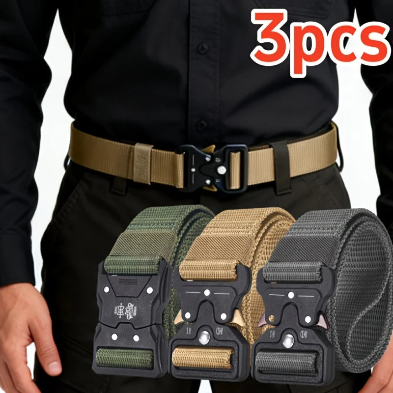 3pcs Tactical Belt Suitable for Men & Women - Heavy-Duty Nylon with Automatic Buckle, Durable Belt Compatible for Jeans, Pants,