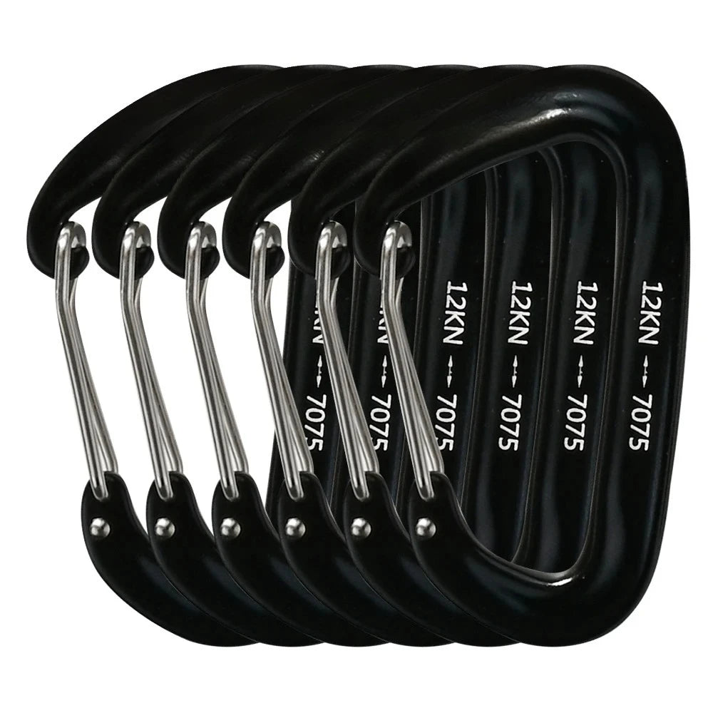 6Pcs 12kn Carabiner Set D Ring Heavy Duty Aluminum Tactical Carabiners Clips Camping Hiking Climbing Hook Hammock Outdoor Gear