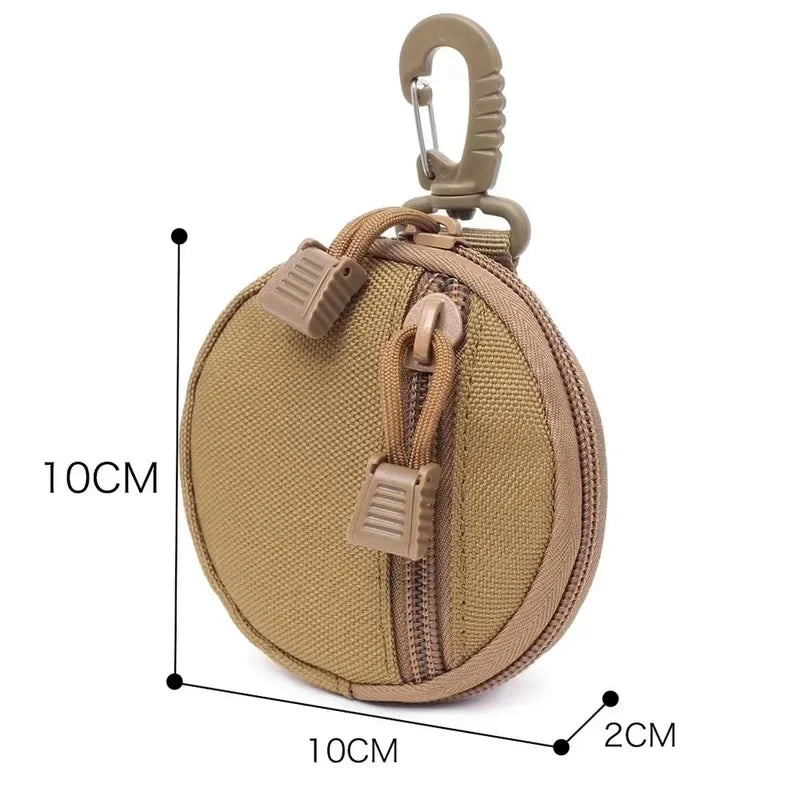 1000D Tactical Mini Round MOLLE EDC Pouch Zipper Utility Bag with Carabiner Clip for Earbuds Keys Coins and Outdoor Use