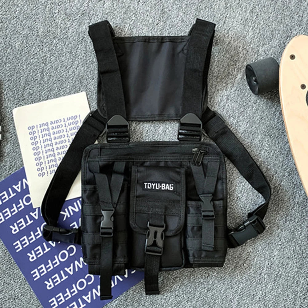 Molle Shoulder Vest Bags Oxford Cloth Male Chest Bag Adjustable Multiple Pockets Lightweight for Hiking Travel Cycling