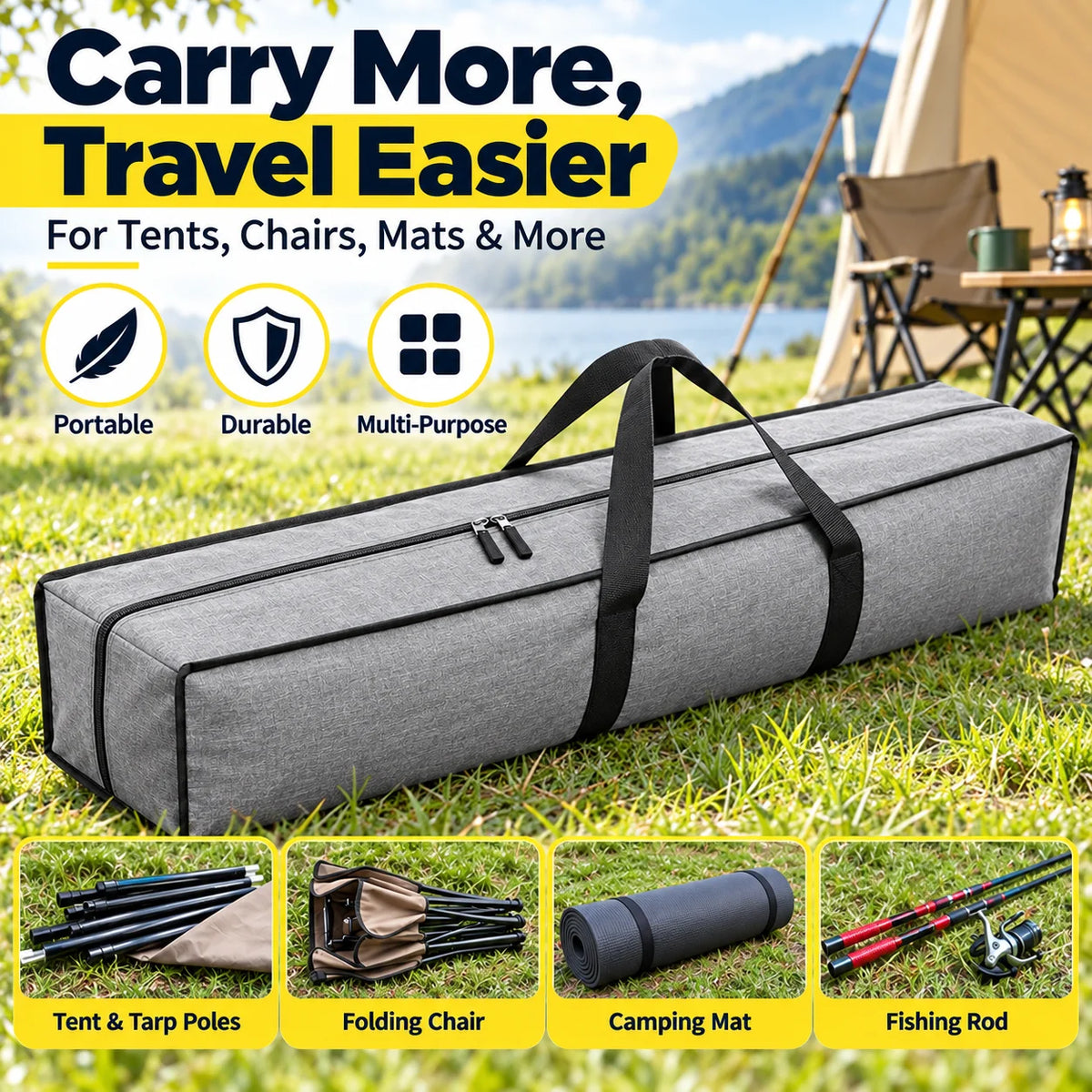 Cationic Oxford Fabric Outdoor Gear Storage Bag Large Rectangular Camping Equipment Carry Bag Dual Zipper Water-Resistant