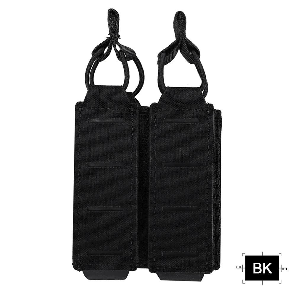 Tactical Double Pistol MAG Pouch 9mm Magazine Holder For Belt MOLLE Laser Cut Elastic Bungee Cord Retention Hunting