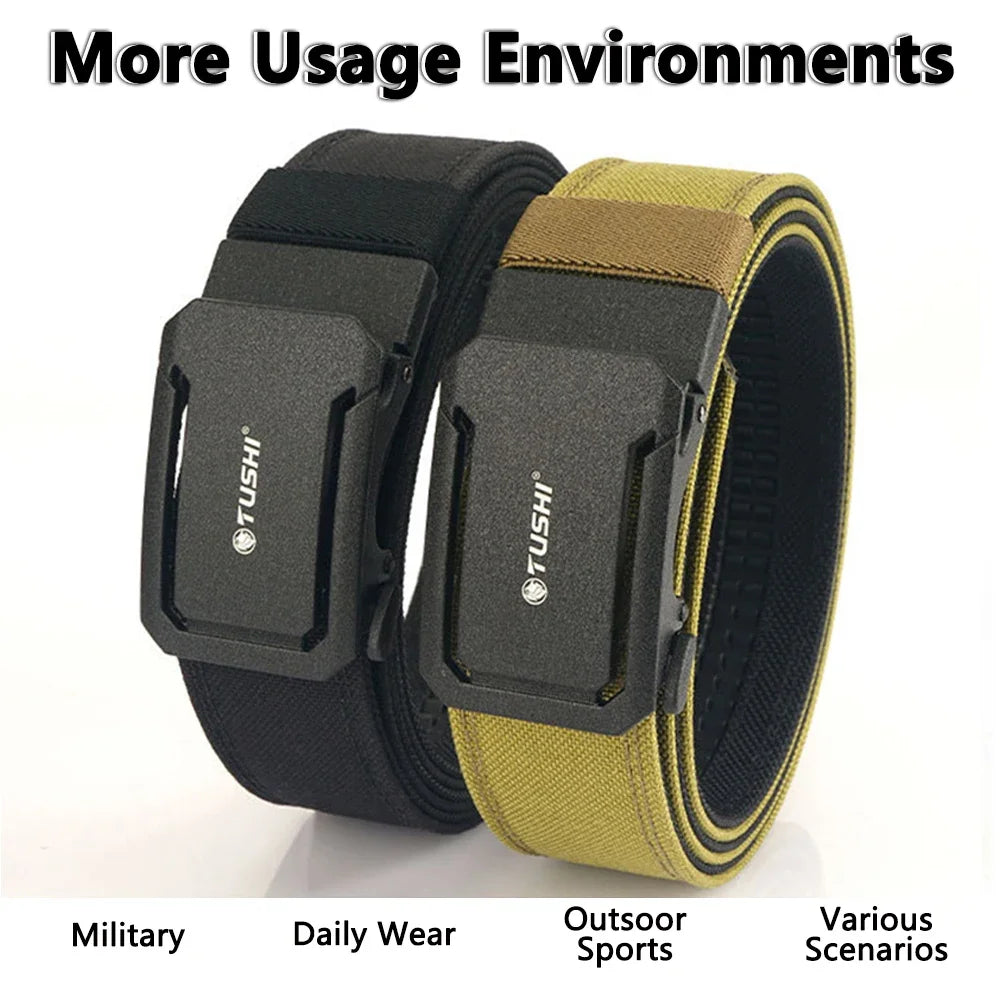 TUSHI New Military Belt for Men Sturdy Nylon Metal Automatic Buckle Police Duty Belt Tactical Outdoor Girdle IPSC Accessories