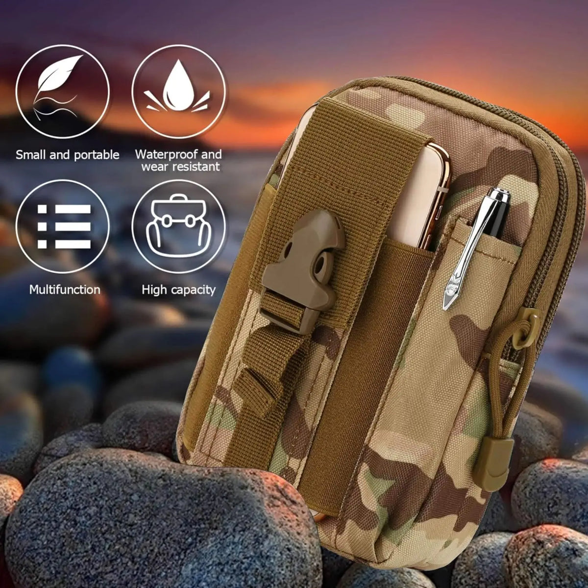 Tactical Waist Pouch EDC Molle Waist Bag Belt Phone Pouch Holster Purse Carrying Pouch for Smartphone Tools
