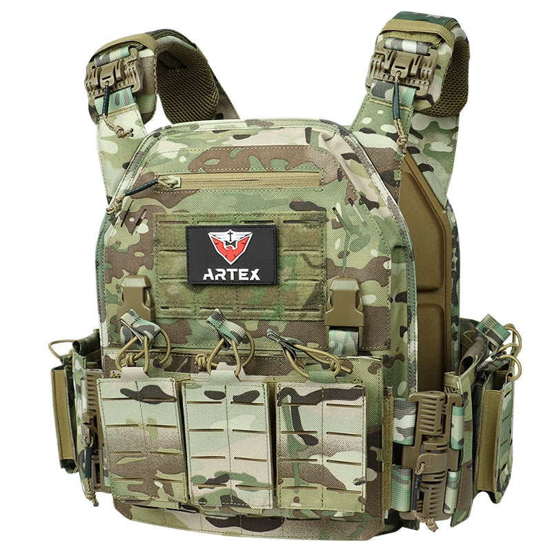 Tactical Vest Paintball Plate Holder 1000D Fabric Quick Releaseable Plate Carrier Laser Cut Platewith Triple Magazine Pouch ﻿